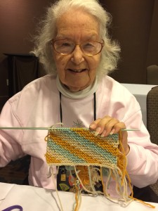 I was fortunate to have Ella in two of my classes.  She is an intrepid intarsia knitter, and loved finding out new ways to use the technique.  Look at this beautiful swatch!  I hope it turns into a scarf.  It was a joy to meet her and share her energy and love for knitting. 