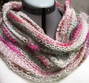 The finished cowl! Soft, cozy, and not too warm for the spring that it represents.