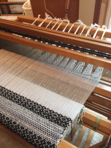 finishing the warp!  First finished cloth from the Gilmore floor loom.