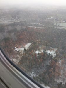 Flying into Burlington, Vermont on a snowy day.