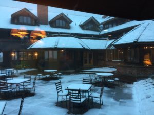 Trapp Family Lodge is a wonderful place with lots of cozy spots to knit and visit. The snow was a bonus.